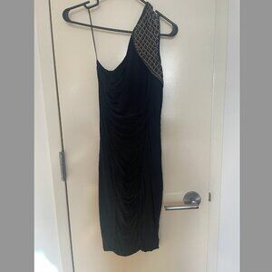 Yigal Azrouel Quilted One-Shoulder Chain Dress Bodycon Black Size 4